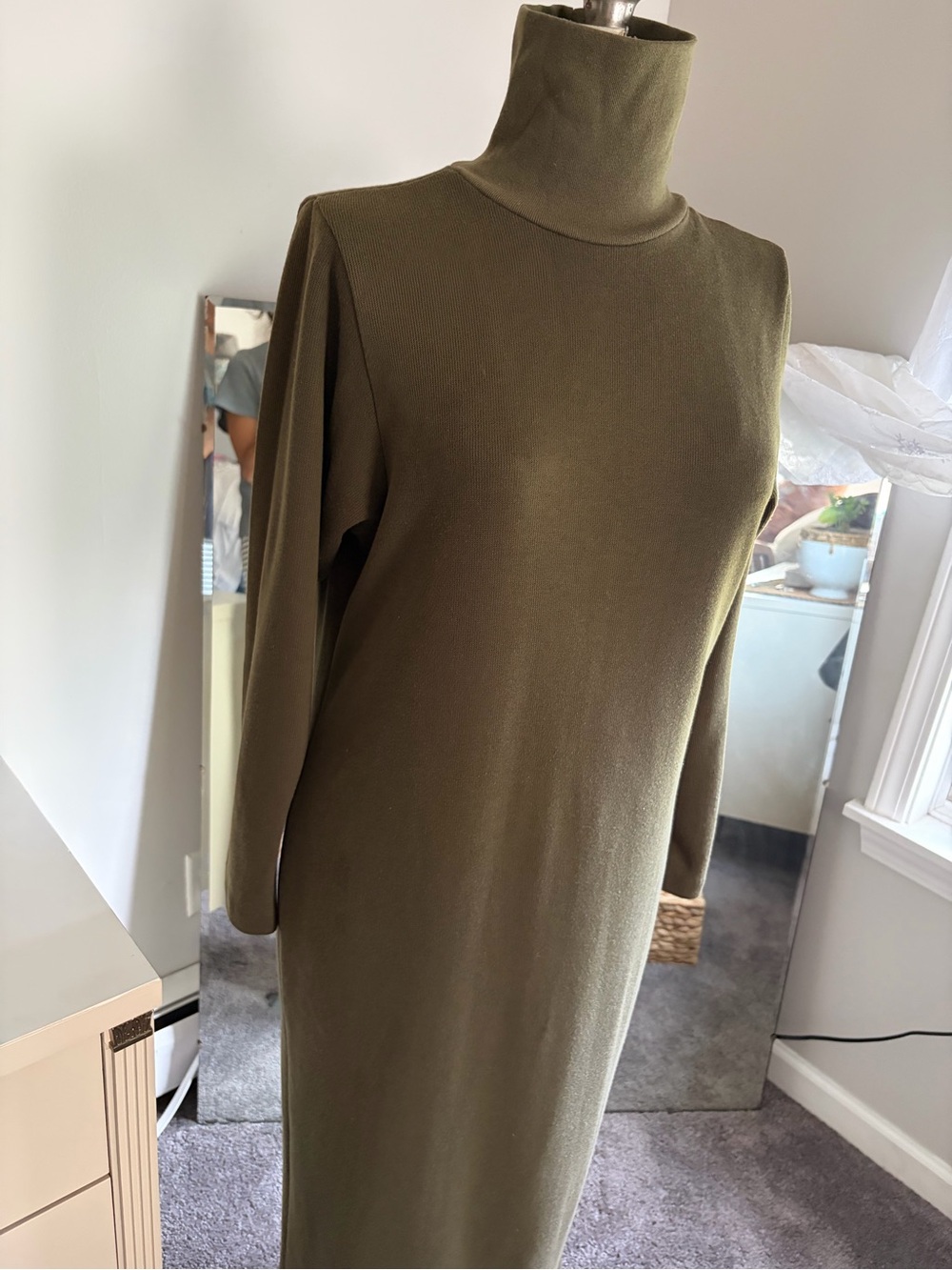 Weekenders Turtleneck Maxi Sweater Dress in Olive